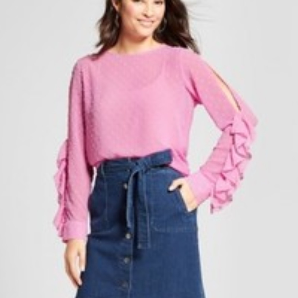 Women's Clip Spot Cold Shoulder Ruffle Long Sleeve